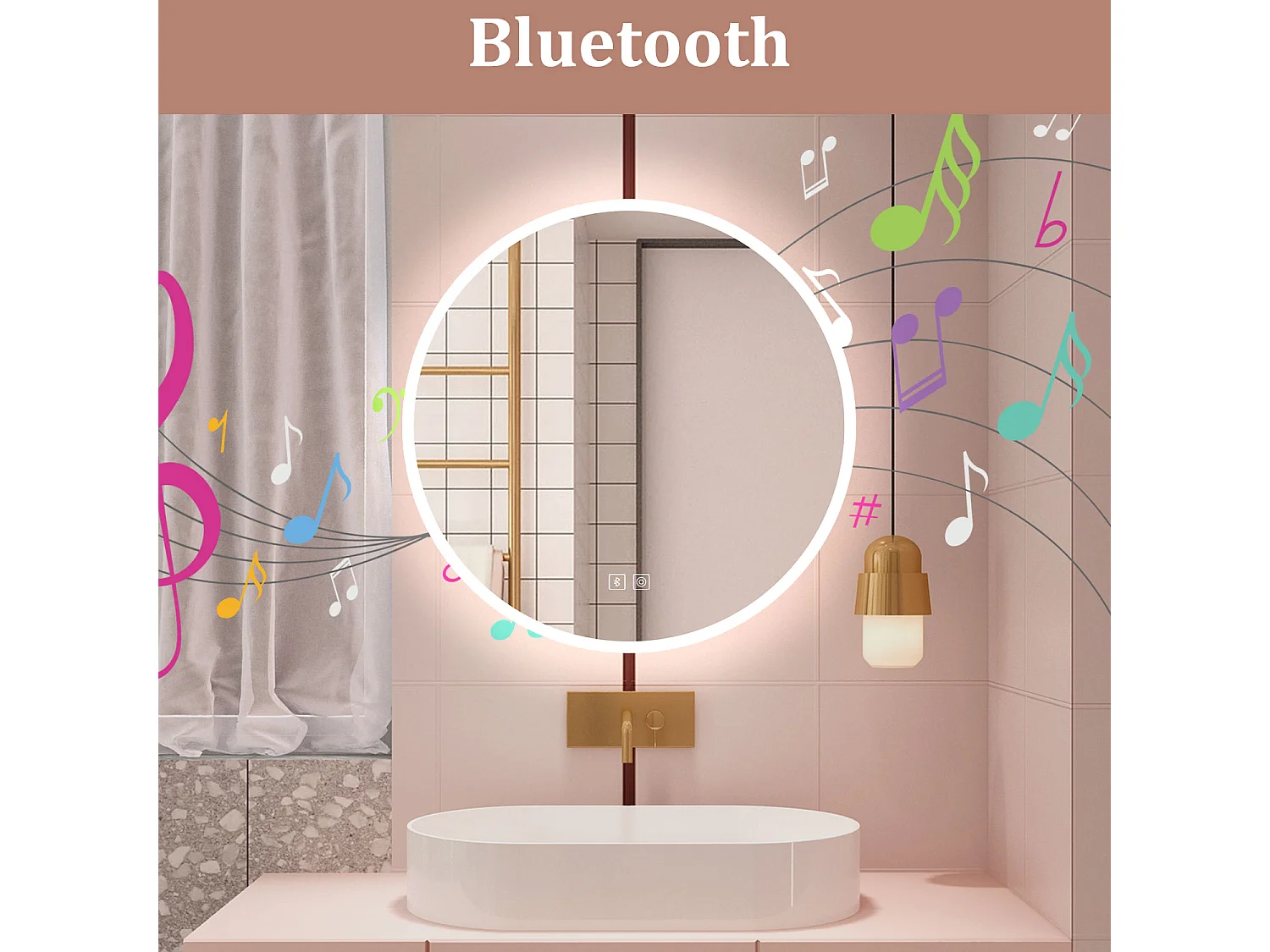 Aica Specchio da bagno a LED, 70x70cm, Bluetooth, 3 Temperature di Colore, Funzione Antiappannamento