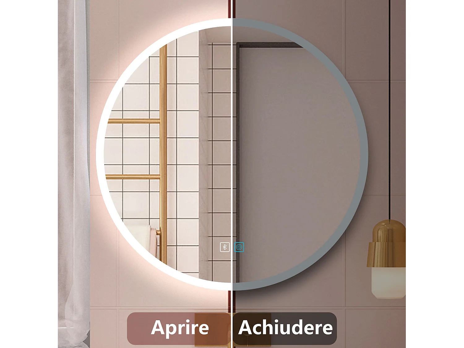 Aica Specchio da bagno a LED, 70x70cm, Bluetooth, 3 Temperature di Colore, Funzione Antiappannamento