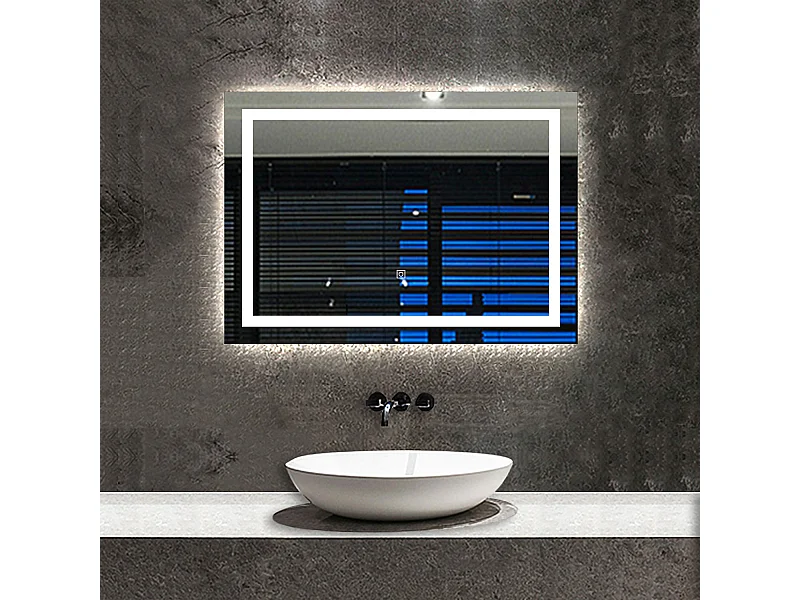 AICA Specchio da bagno rettangolare con LED,120x80cm,3 Temperature di Colore,Disappannamento,Funzione Memoria,Infinitamente Dimmerabile,IP44
