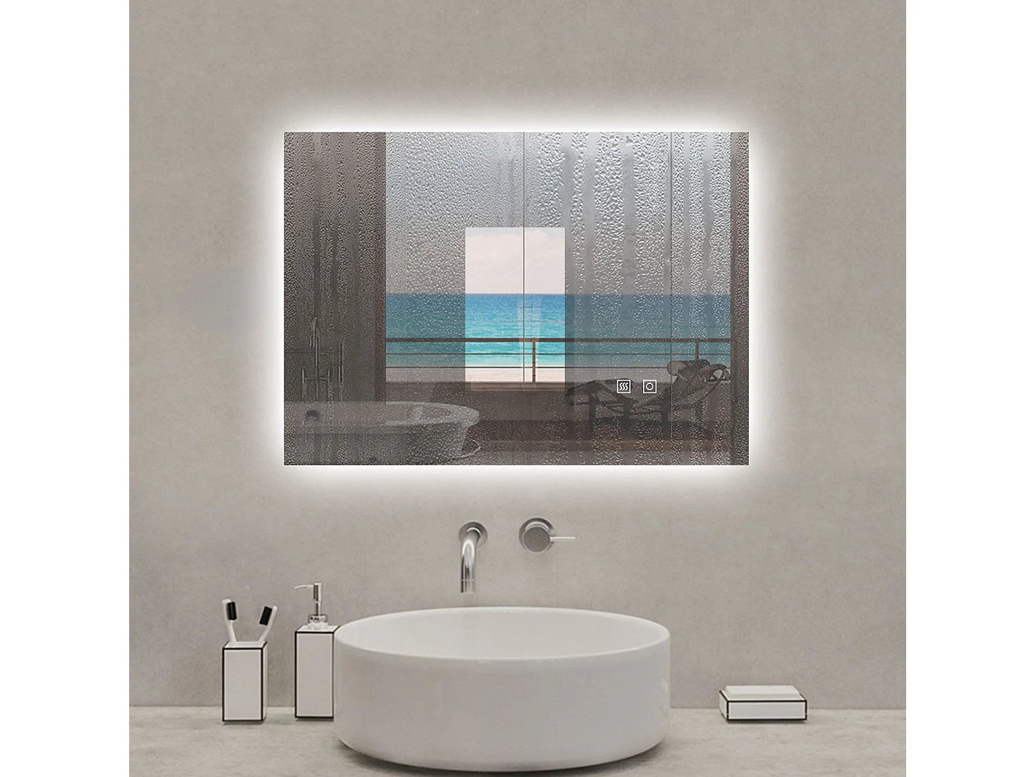 AICA Specchio da bagno rettangolare con LED,80x60cm,3 Temperature di Colore,Disappannamento,Touch control,Retroilluminato,Funzione Memoria