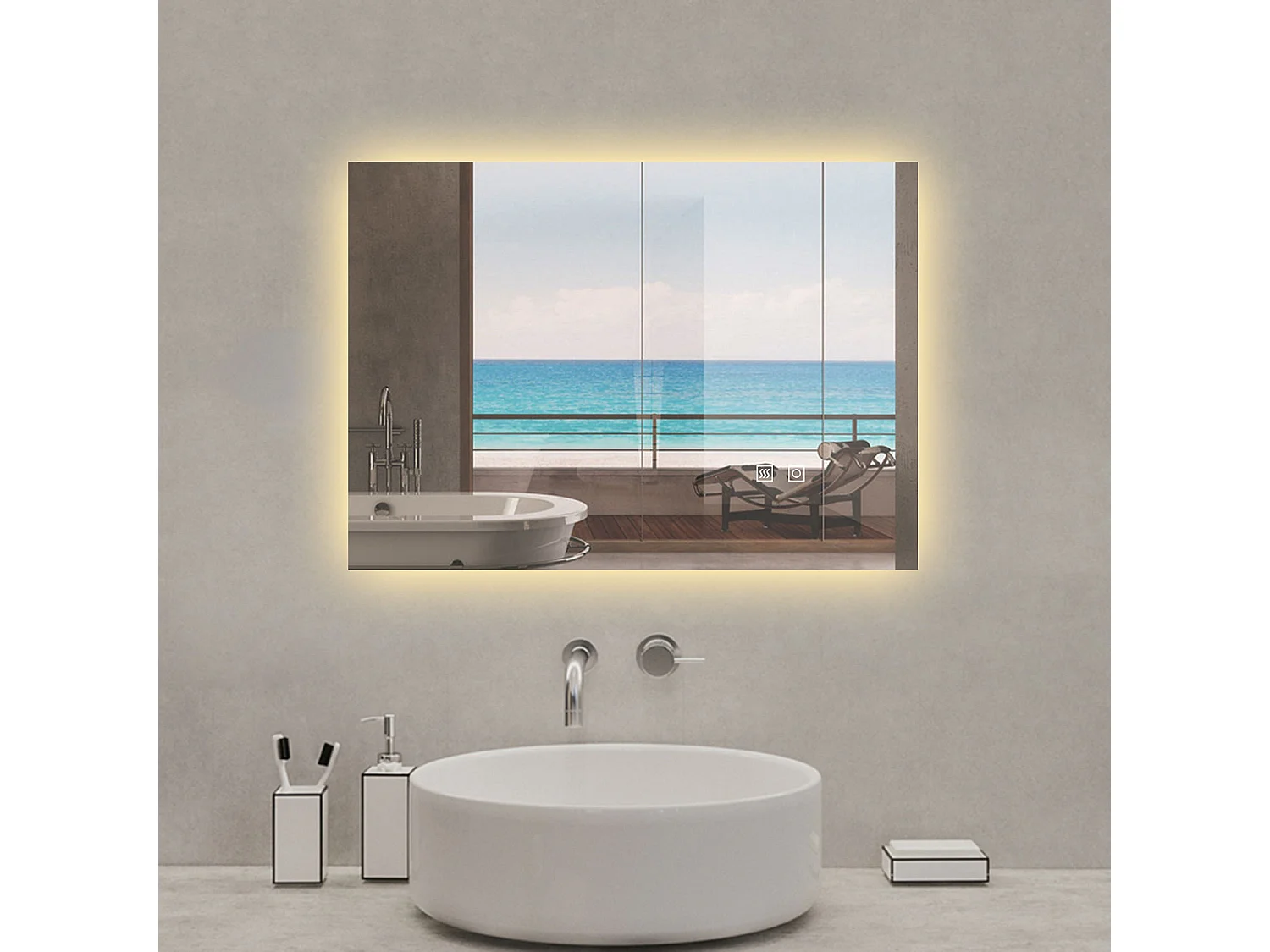 AICA Specchio da bagno rettangolare con LED,80x60cm,3 Temperature di Colore,Disappannamento,Touch control,Retroilluminato,Funzione Memoria