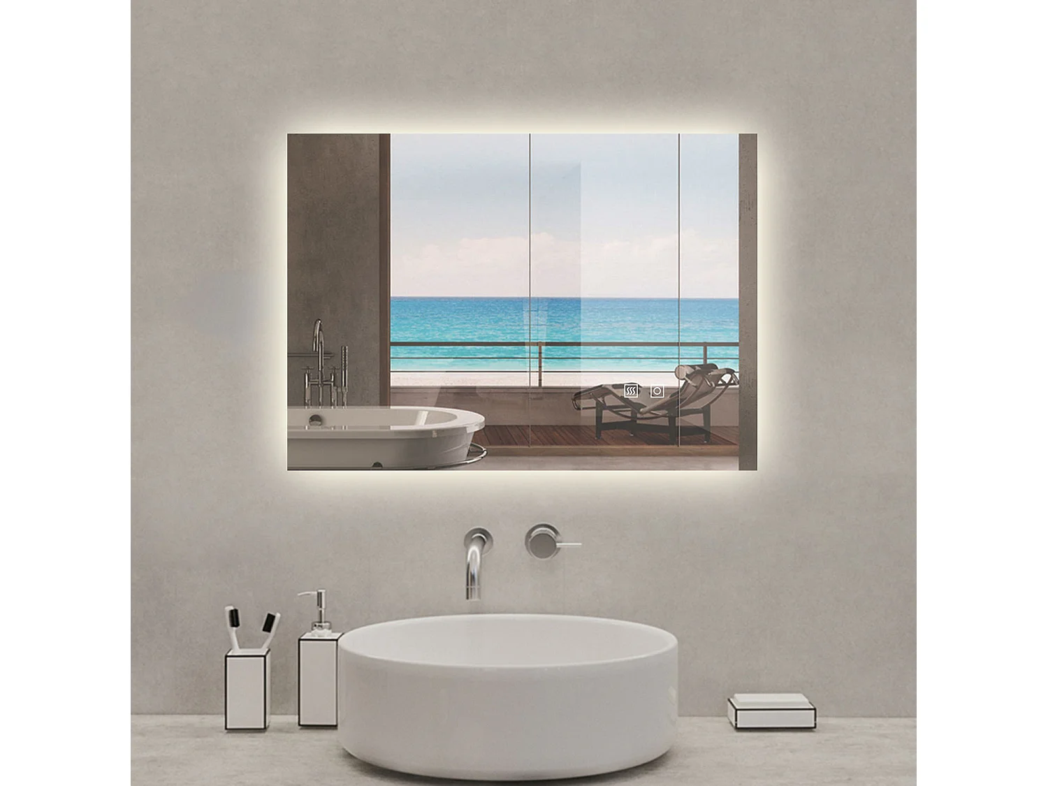 AICA Specchio da bagno rettangolare con LED,80x60cm,3 Temperature di Colore,Disappannamento,Touch control,Retroilluminato,Funzione Memoria