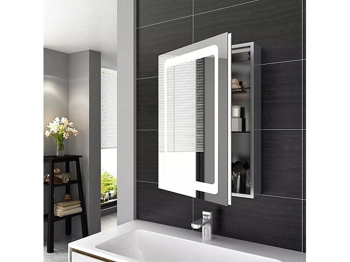 Armadietto Da Bagno A Specchio Nero Opaco 40,6x61x10,2 Cm – Con Telaio In Acciaio Inox, 2 Ripiani In Vetro, Montaggio A Parete