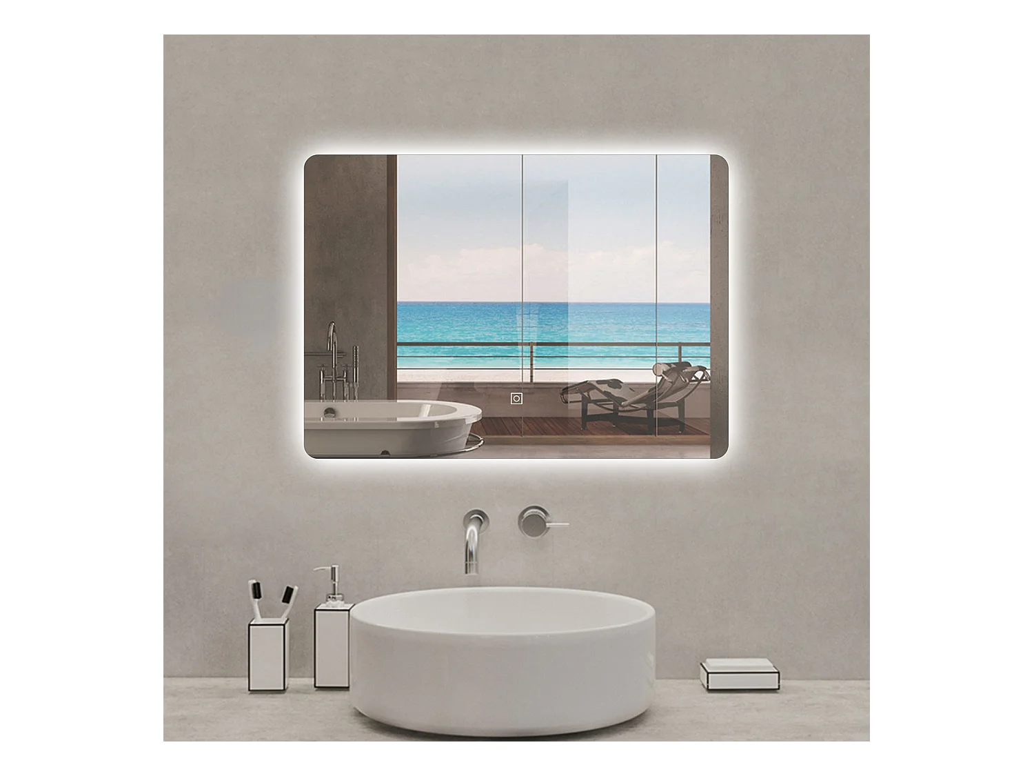 Aica Specchio da bagno a LED, 80x60cm, Infinitamente Dimmerabile, Funzione Memoria, Estetica Elegante