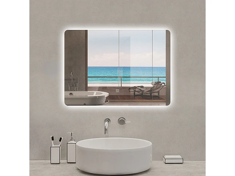 Aica Specchio da bagno a LED, 80x60cm, Infinitamente Dimmerabile, Funzione Memoria, Estetica Elegante
