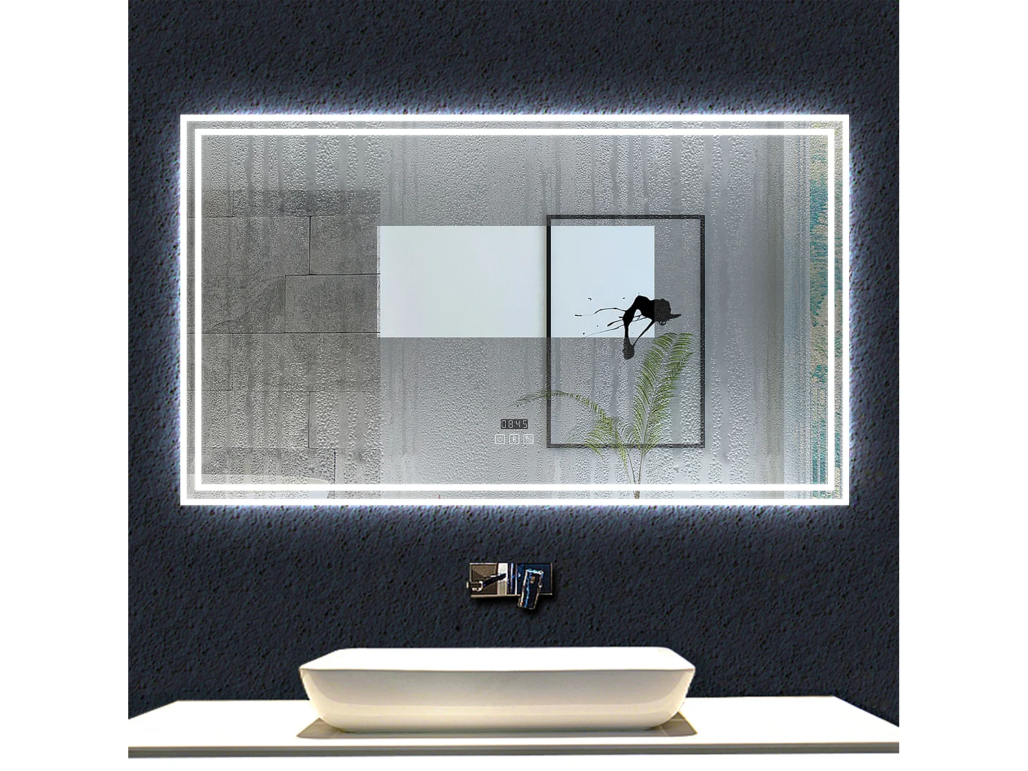 AICA Specchio da bagno rettangolare con LED,Bluetooth,orologio,3 Temperature di Colore,Disappannamento,160x80cm