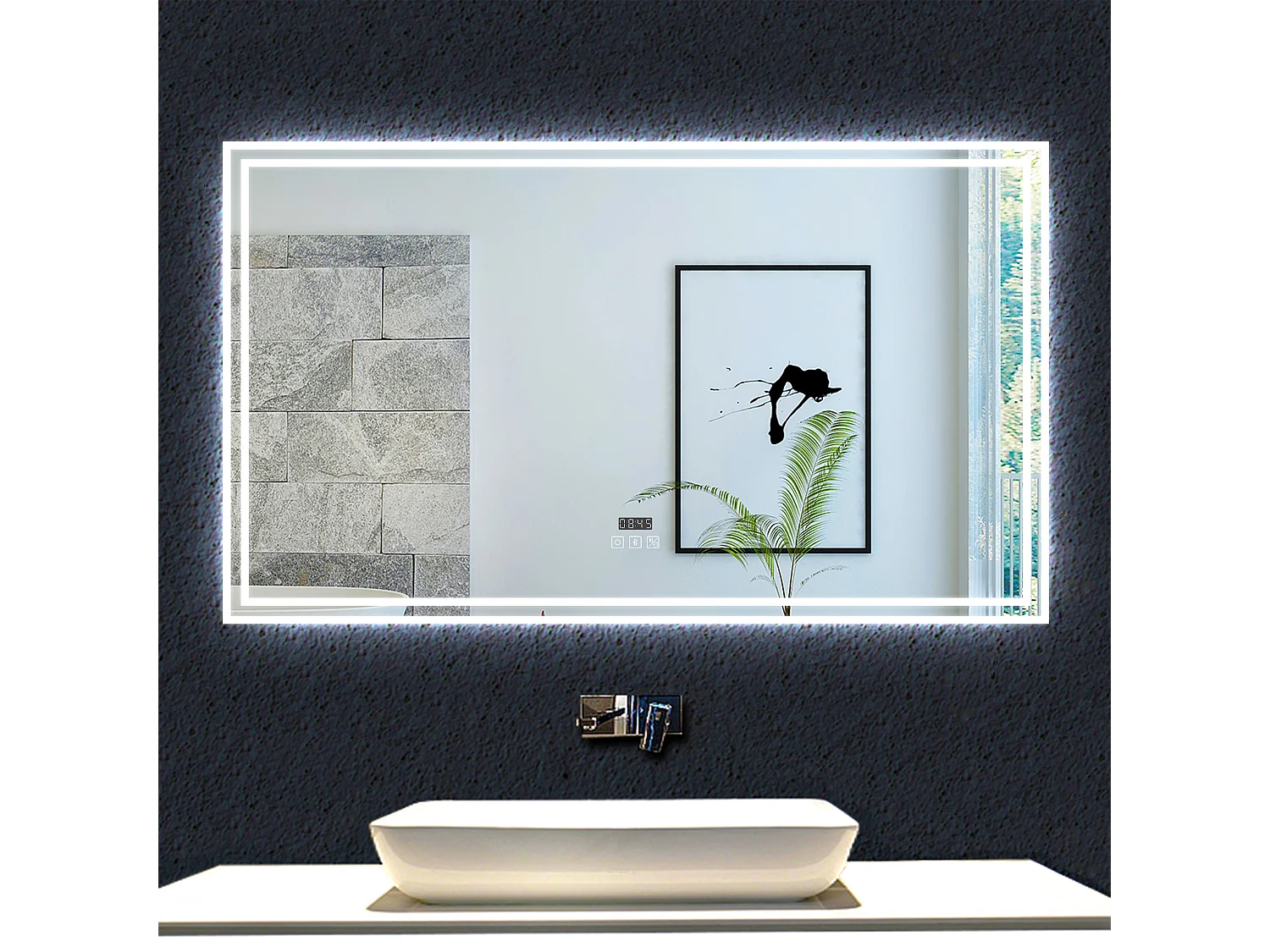 AICA Specchio da bagno rettangolare con LED,Bluetooth,orologio,3 Temperature di Colore,Disappannamento,160x80cm