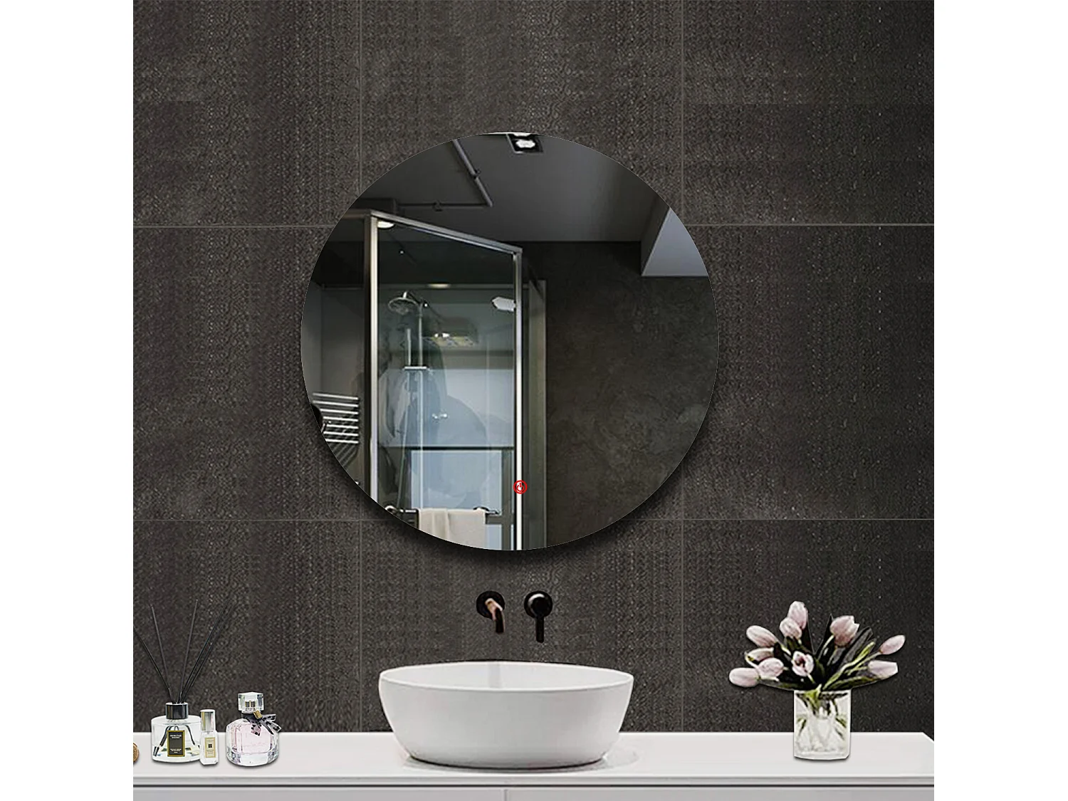 Aica Specchio da bagno a LED, Diametro 100cm, Disappannamento, Funzione Memoria, Estetica Elegante