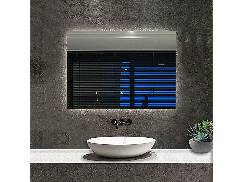 AICA Specchio da bagno rettangolare con LED,80x60cm,Disappannamento,Touch control,Retroilluminato,Funzione Memoria