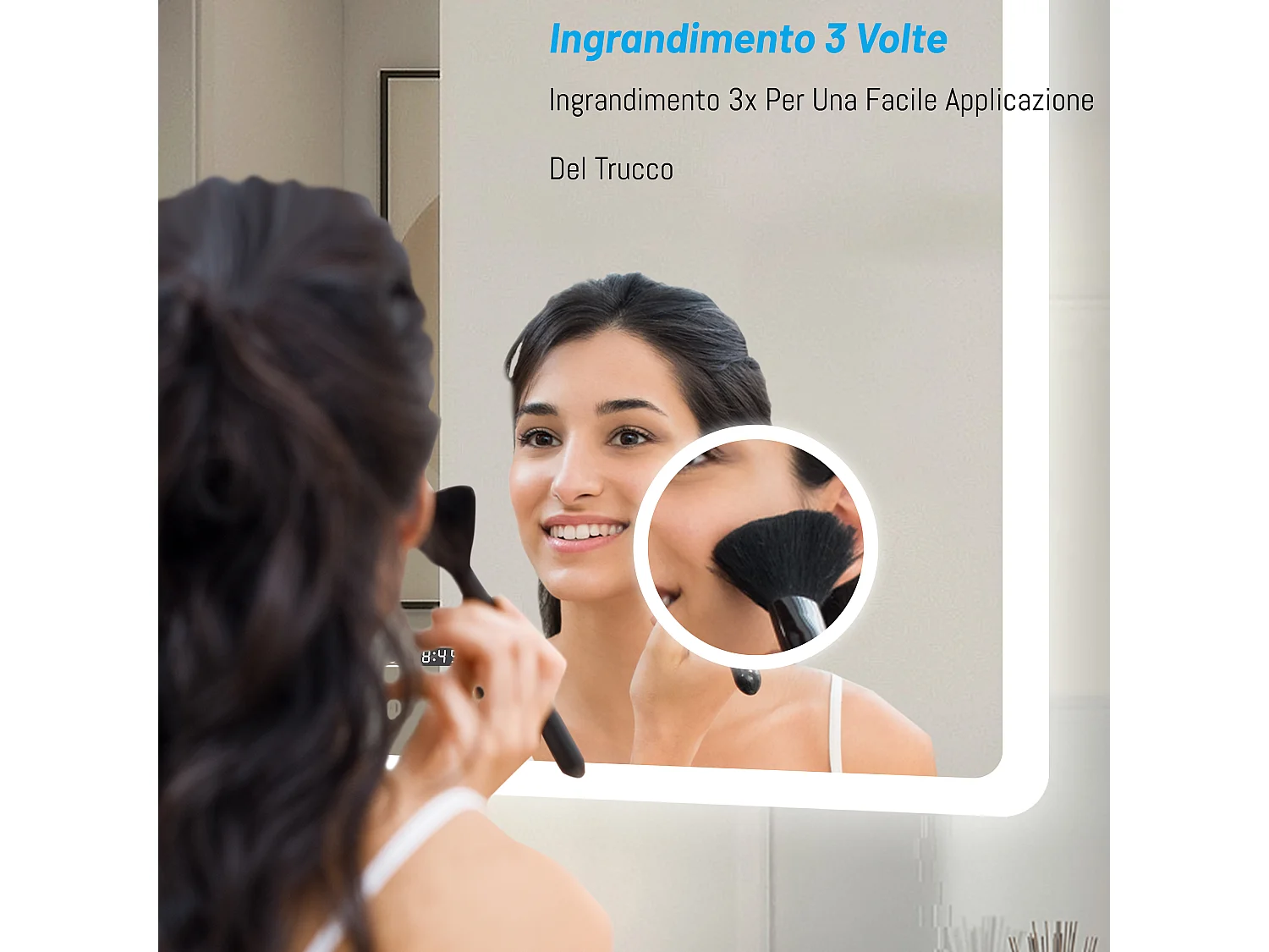 Aica Specchio da bagno a LED, 140x80cm, Bluetooth, Lente d'ingrandimento