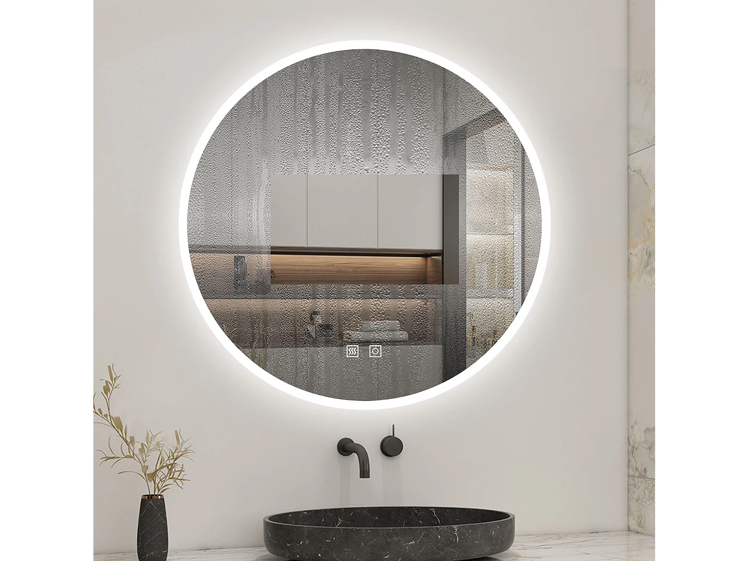 Aica Specchio da bagno a LED, Diametro 80cm, 3 Temperature di Colore, Funzione Antiappannamento, Moderno