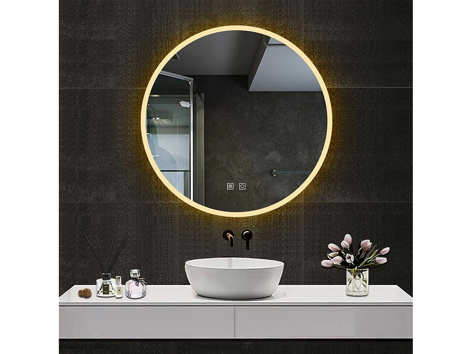 AICA Specchio da bagno rotondo con LED,Diametro 80cm,3 Temperature di Colore,Disappannamento,Infinitamente Dimmerabile