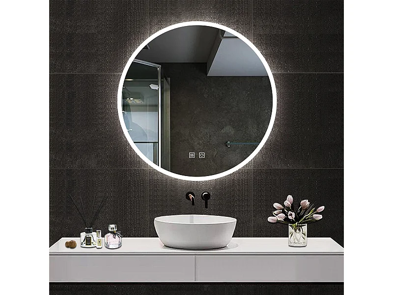 AICA Specchio da bagno rotondo con LED,Diametro 80cm,3 Temperature di Colore,Disappannamento,Infinitamente Dimmerabile