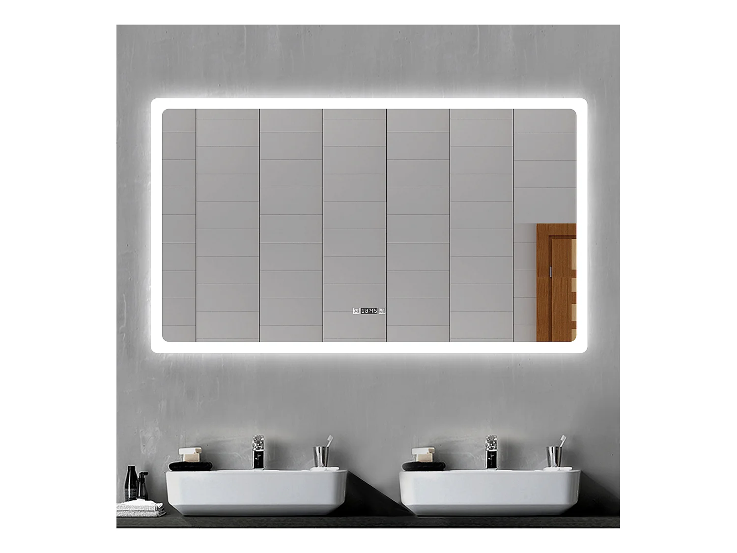 AICA Specchio da bagno rettangolare con LED,120x70cm,orologio,Disappannamento,3 Temperature di Colore
