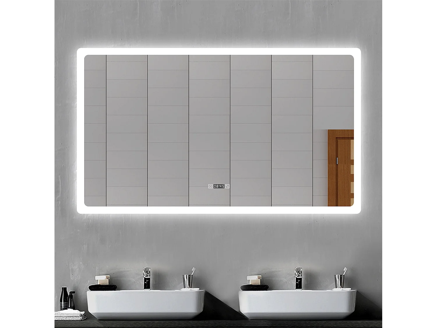 AICA Specchio da bagno rettangolare con LED,160x80cm,orologio,Disappannamento,3 Temperature di Colore