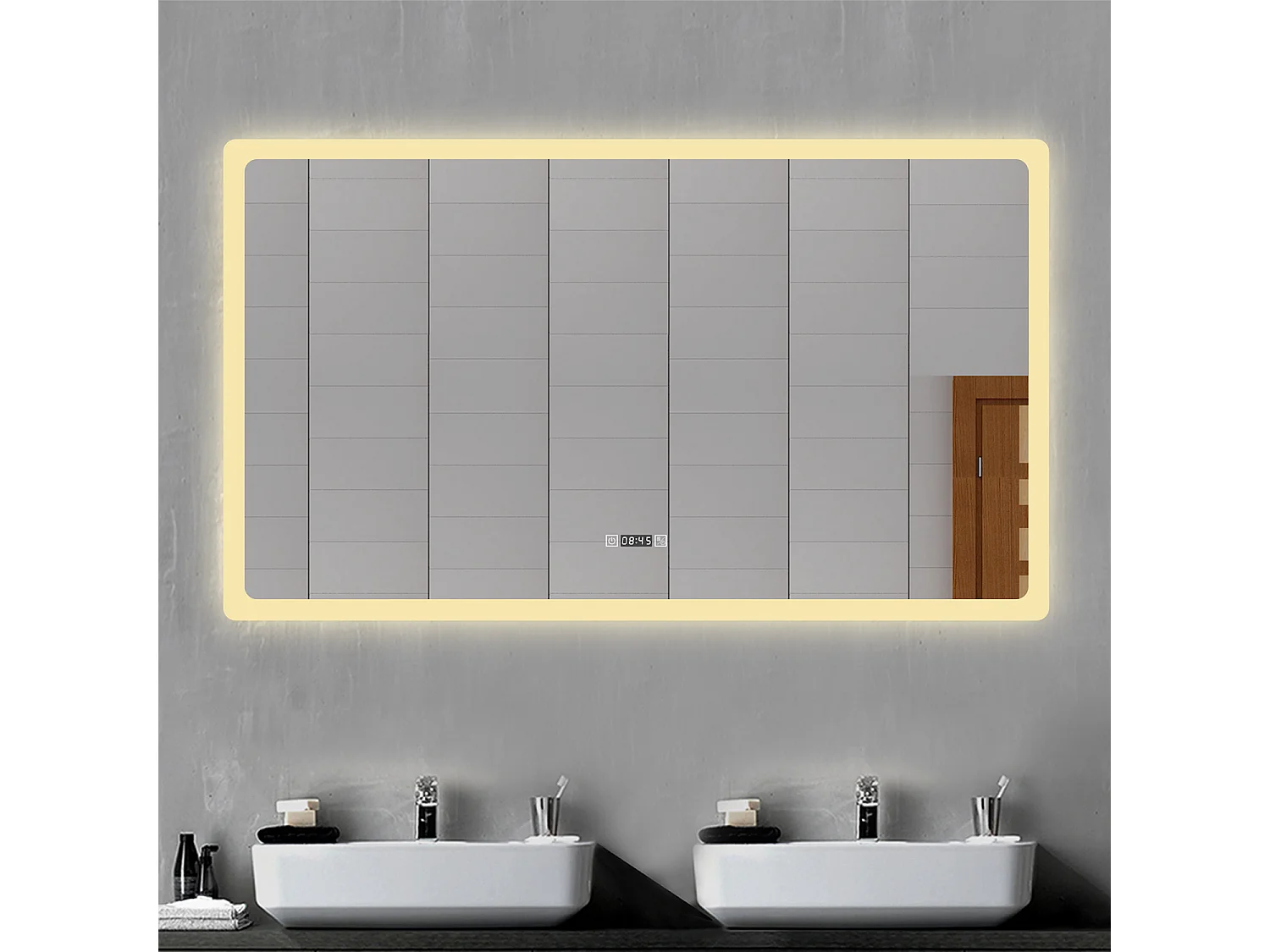 AICA Specchio da bagno rettangolare con LED,160x80cm,orologio,Disappannamento,3 Temperature di Colore