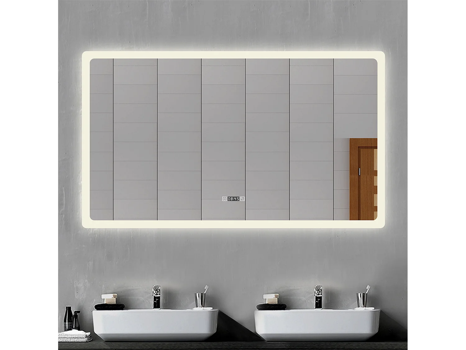 AICA Specchio da bagno rettangolare con LED,160x80cm,orologio,Disappannamento,3 Temperature di Colore