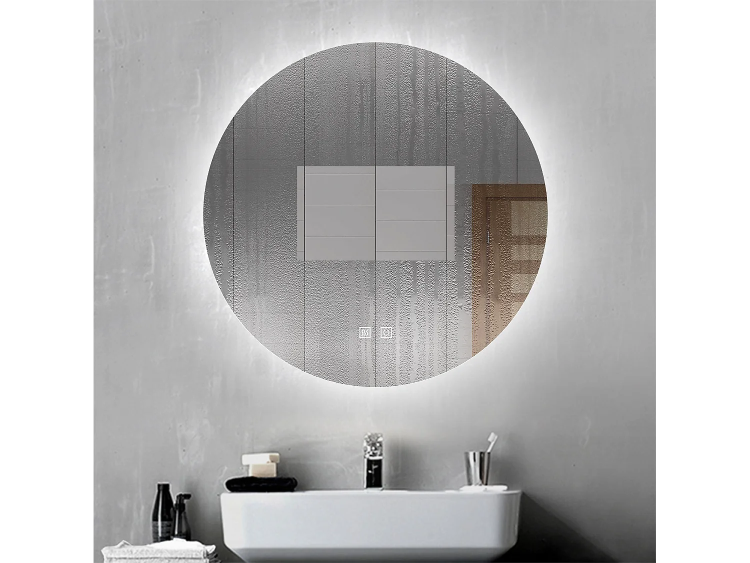 AICA Specchio da bagno rotondo con LED,Diametro 90cm,3 Temperature di Colore,Disappannamento,Moderno,Funzione Memoria