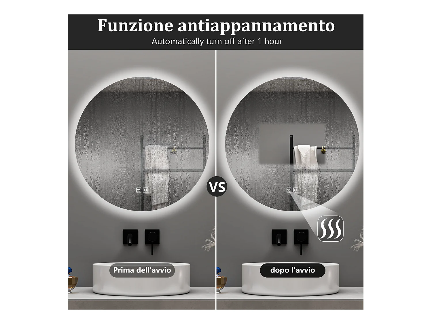 Aica 60x60cm Specchio da bagno a LED, 3 Temperature di Colore, Disappannamento, Retroilluminato