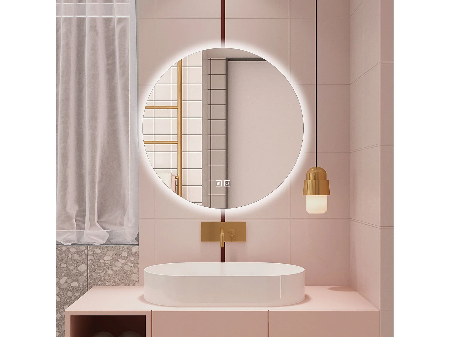 Aica 60x60cm Specchio da bagno a LED, 3 Temperature di Colore, Disappannamento, Retroilluminato