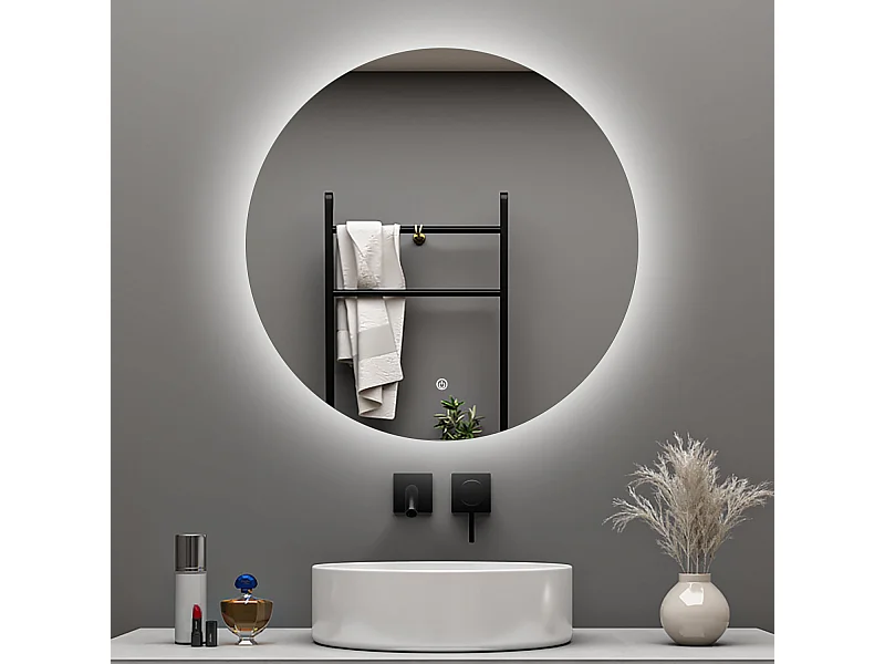 Aica 60x60cm Specchio da bagno a LED, Disappannamento, Funzione Memoria, Estetica Elegante