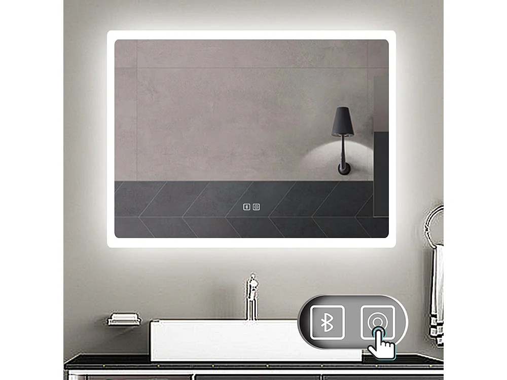 AICA Specchio da bagno 70x50cm rettangolare con LED,Bluetooth,3 Temperature di Colore,Disappannamento,Infinitamente Dimmerabile