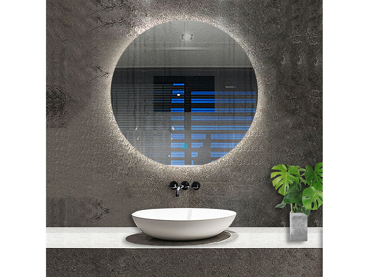AICA Specchio da bagno rotondo con LED,Diametro 90cm,Disappannamento,Touch control,Retroilluminato,Funzione Memoria