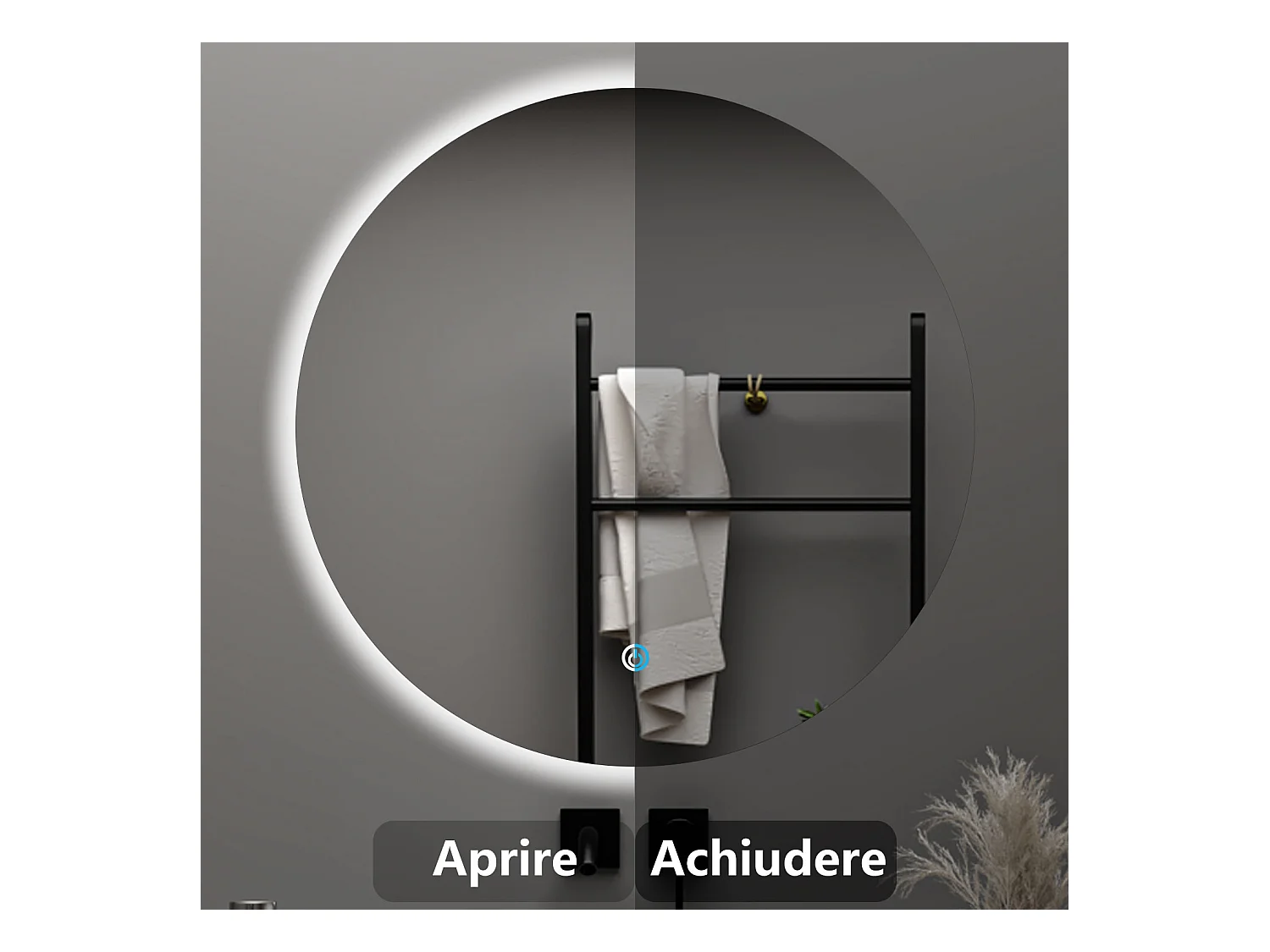 Aica 80x80cm Specchio da bagno a LED, Disappannamento, Funzione Memoria, Estetica Elegante