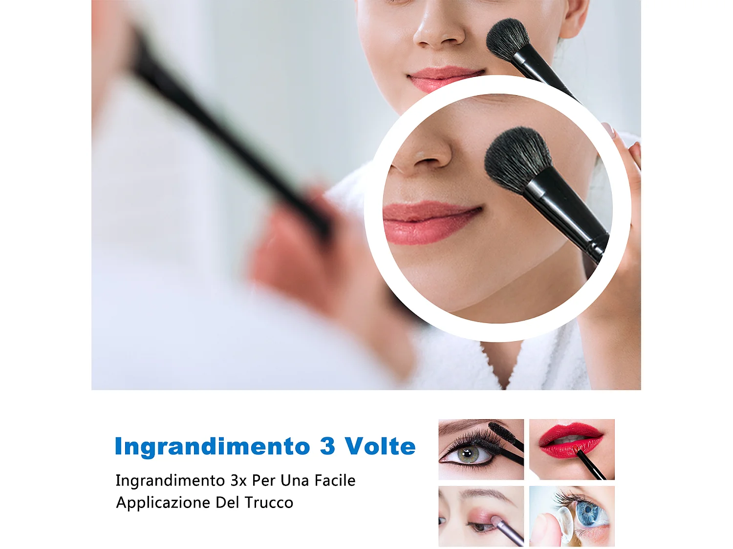 Aica Specchio da bagno a LED, 120x70cm, orologio, Lente d'ingrandimento