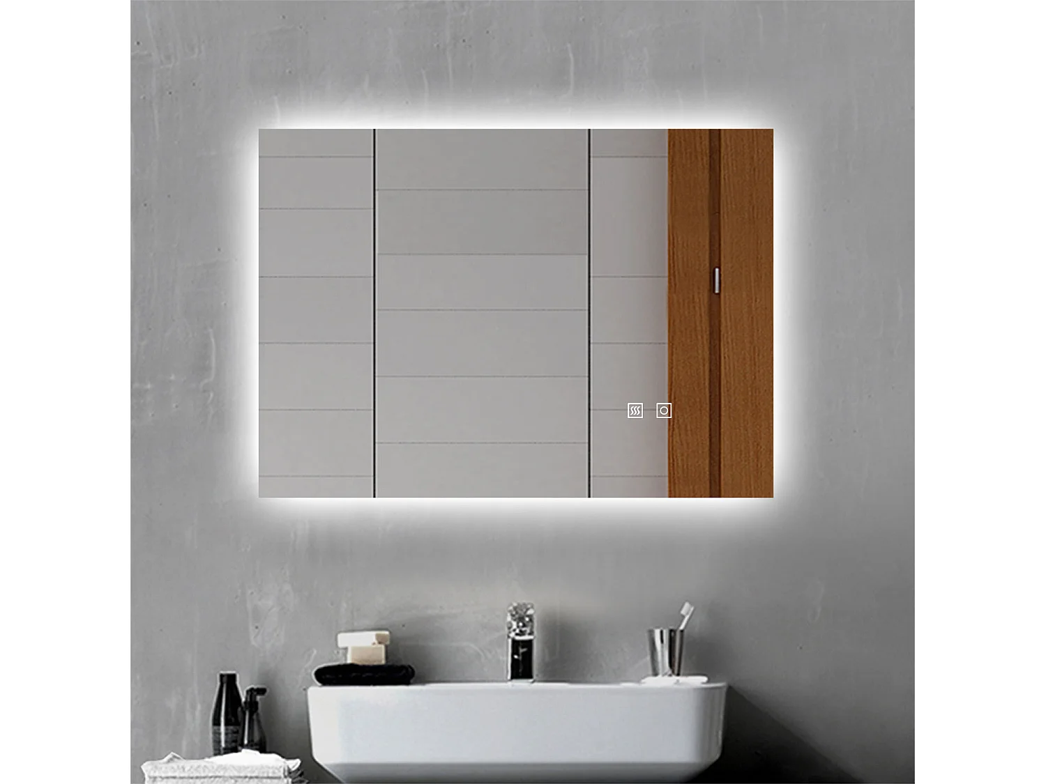 Aica Specchio da bagno a LED, 80x60cm, 3 Temperature di Colore, Disappannamento, Funzione Memoria, Infinitamente Dimmerabile