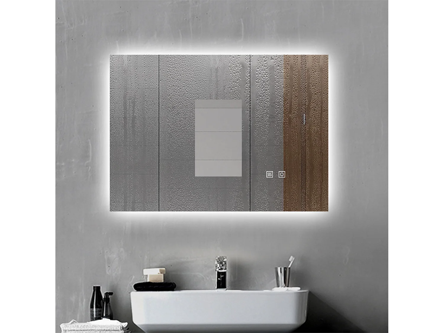 Aica Specchio da bagno a LED, 80x60cm, 3 Temperature di Colore, Disappannamento, Funzione Memoria, Infinitamente Dimmerabile