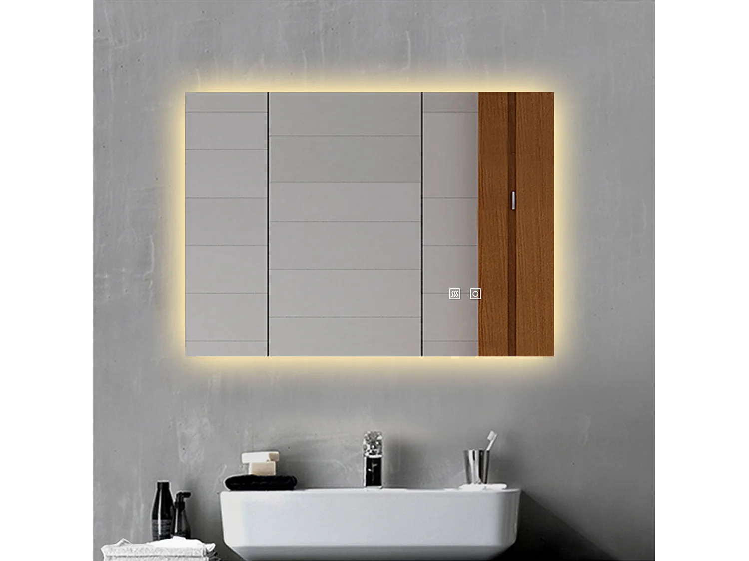 Aica Specchio da bagno a LED, 80x60cm, 3 Temperature di Colore, Disappannamento, Funzione Memoria, Infinitamente Dimmerabile