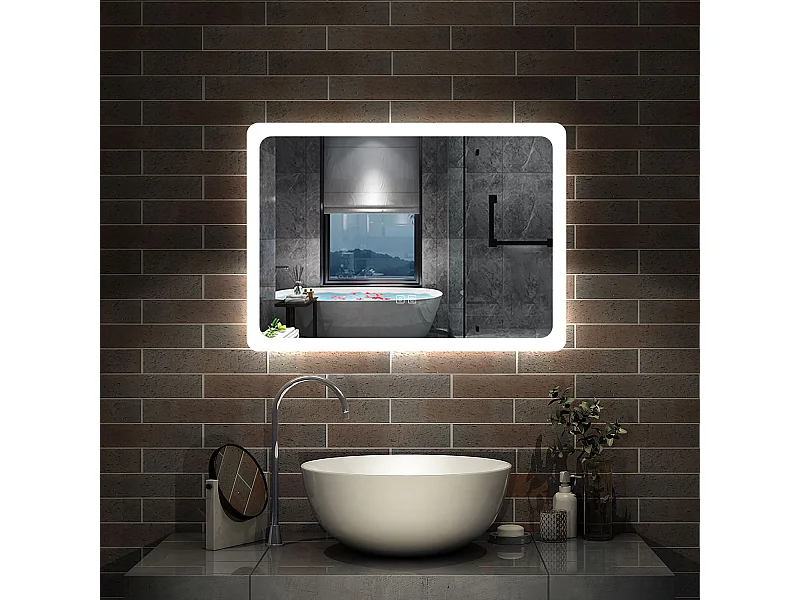Aica Specchio da bagno a LED, 70x50cm, Bluetooth, 3 Temperature di Colore
