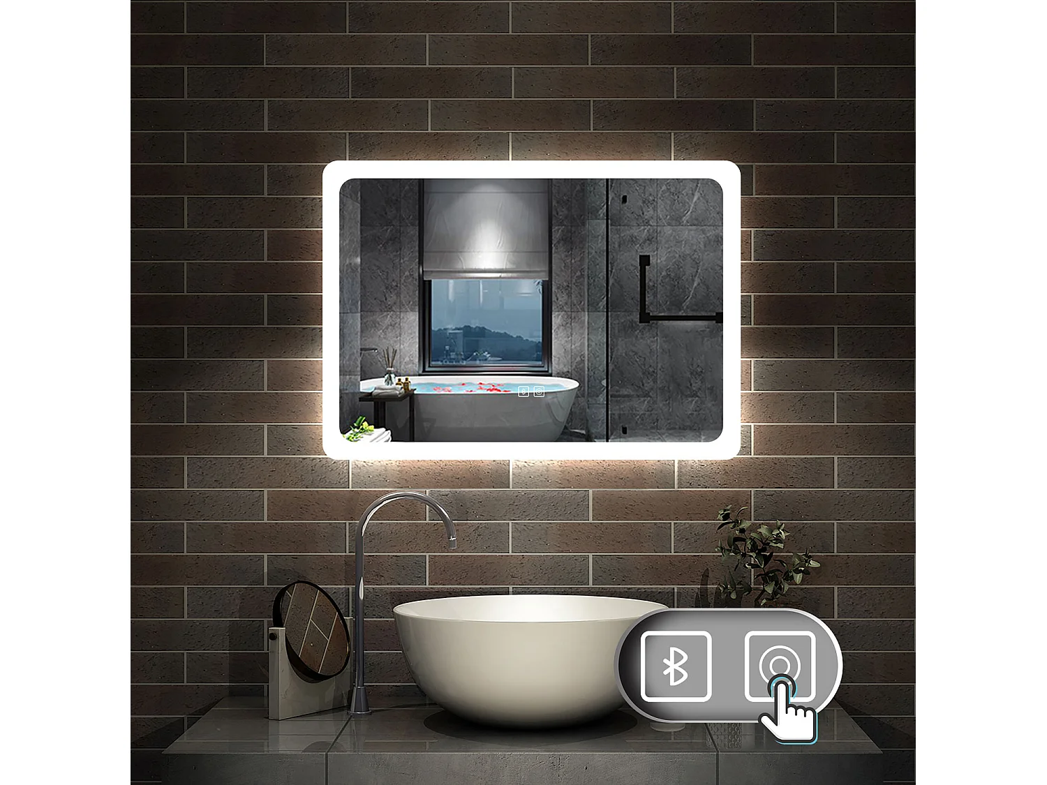 Aica Specchio da bagno a LED, 70x50cm, Bluetooth, 3 Temperature di Colore