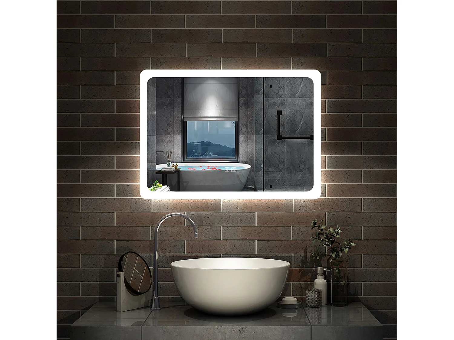 Aica Specchio da bagno a LED, 70x50cm, Bluetooth, 3 Temperature di Colore
