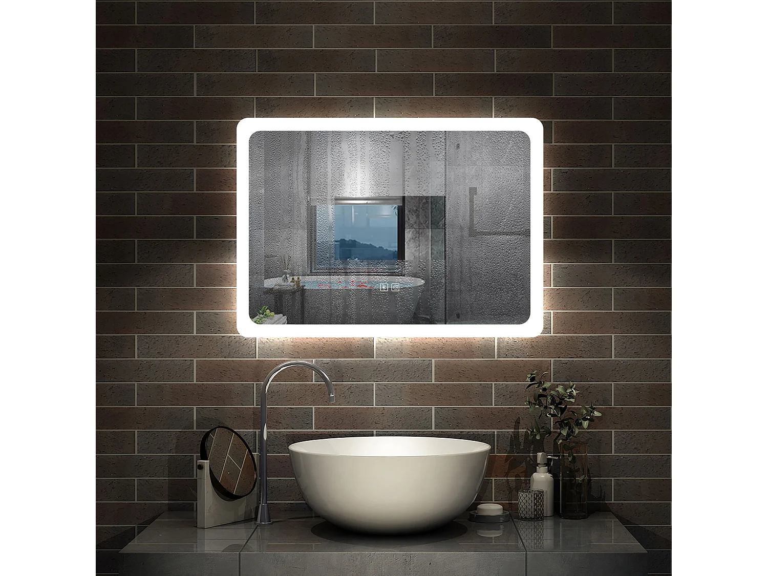 Aica Specchio da bagno a LED, 70x50cm, Bluetooth, 3 Temperature di Colore