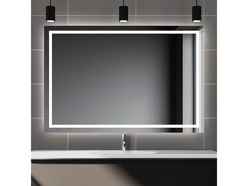 AICA Specchio da bagno rettangolare con LED,120x80cm,Disappannamento,Funzione Memoria,Infinitamente Dimmerabile,IP44