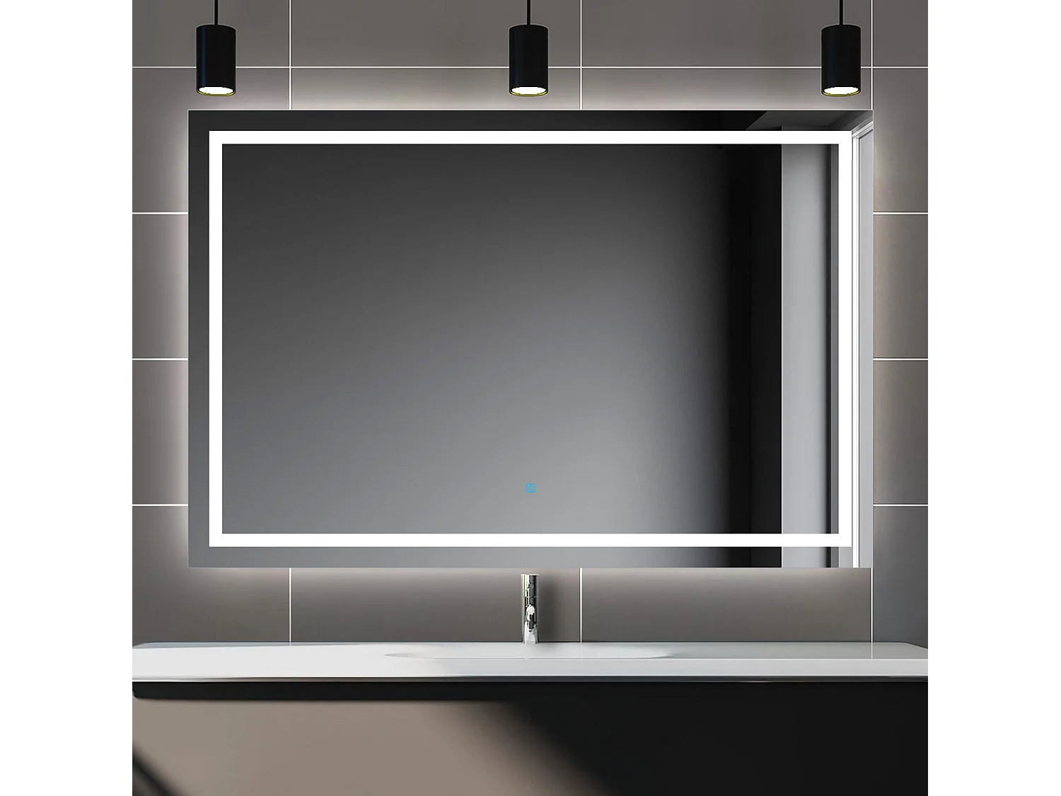 AICA Specchio da bagno rettangolare con LED,120x80cm,Disappannamento,Funzione Memoria,Infinitamente Dimmerabile,IP44