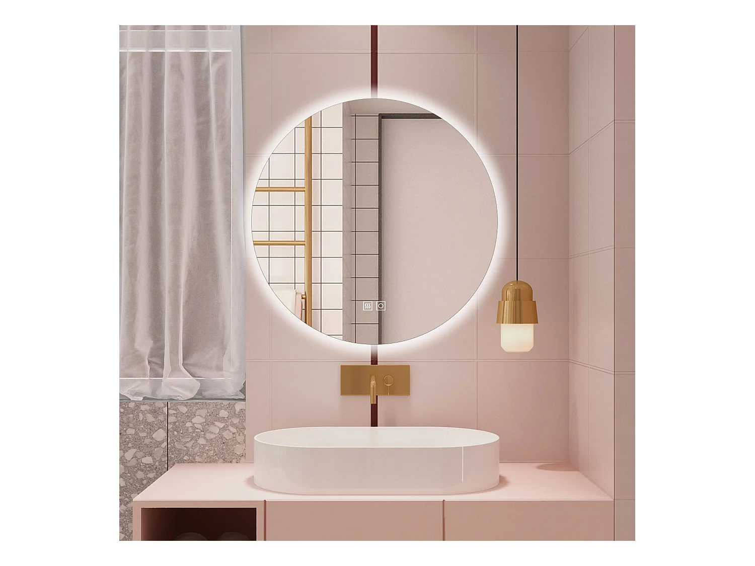 Aica 90x90cm Specchio da bagno a LED, 3 Temperature di Colore, Disappannamento, Retroilluminato