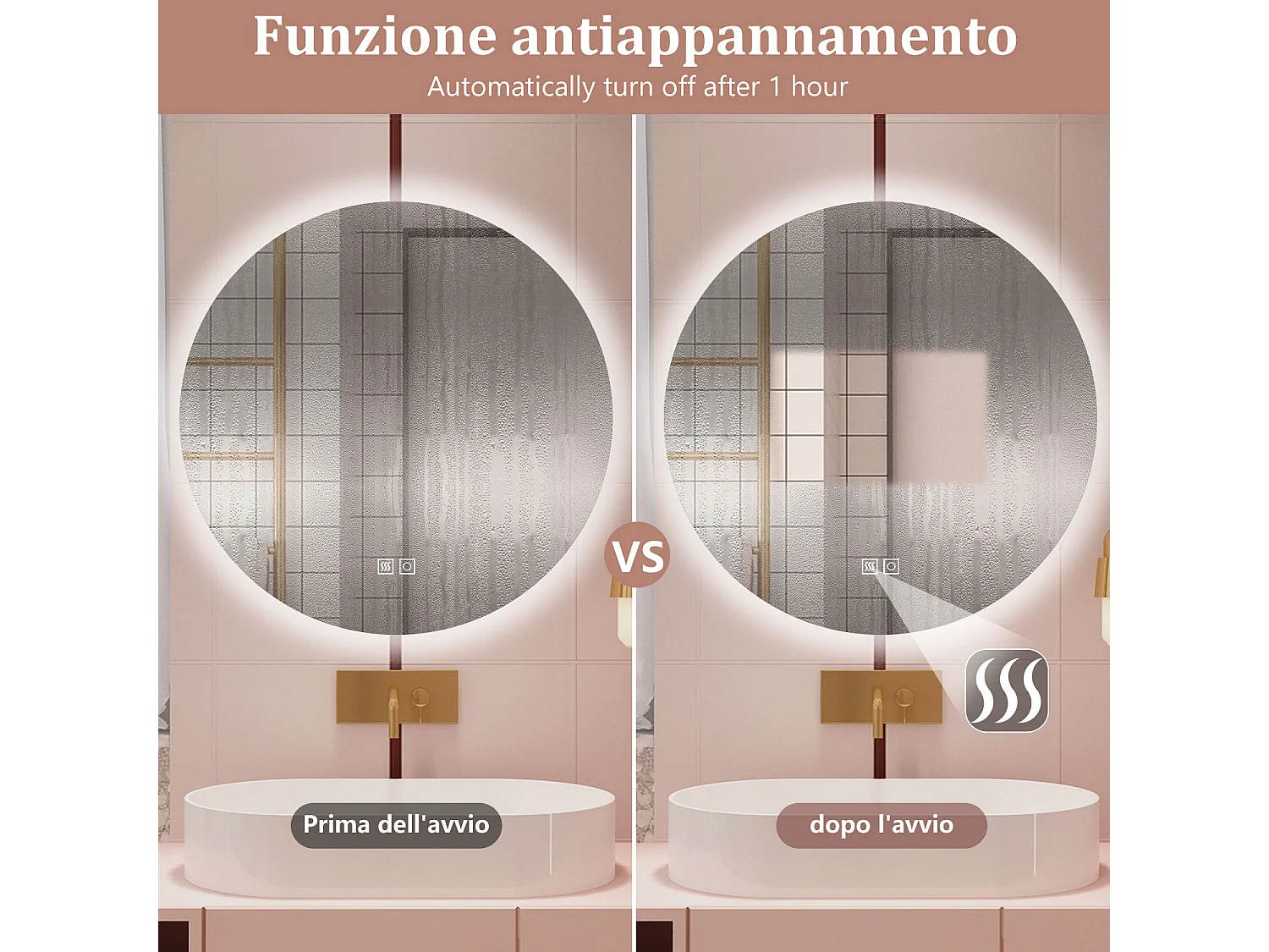 Aica 90x90cm Specchio da bagno a LED, 3 Temperature di Colore, Disappannamento, Retroilluminato