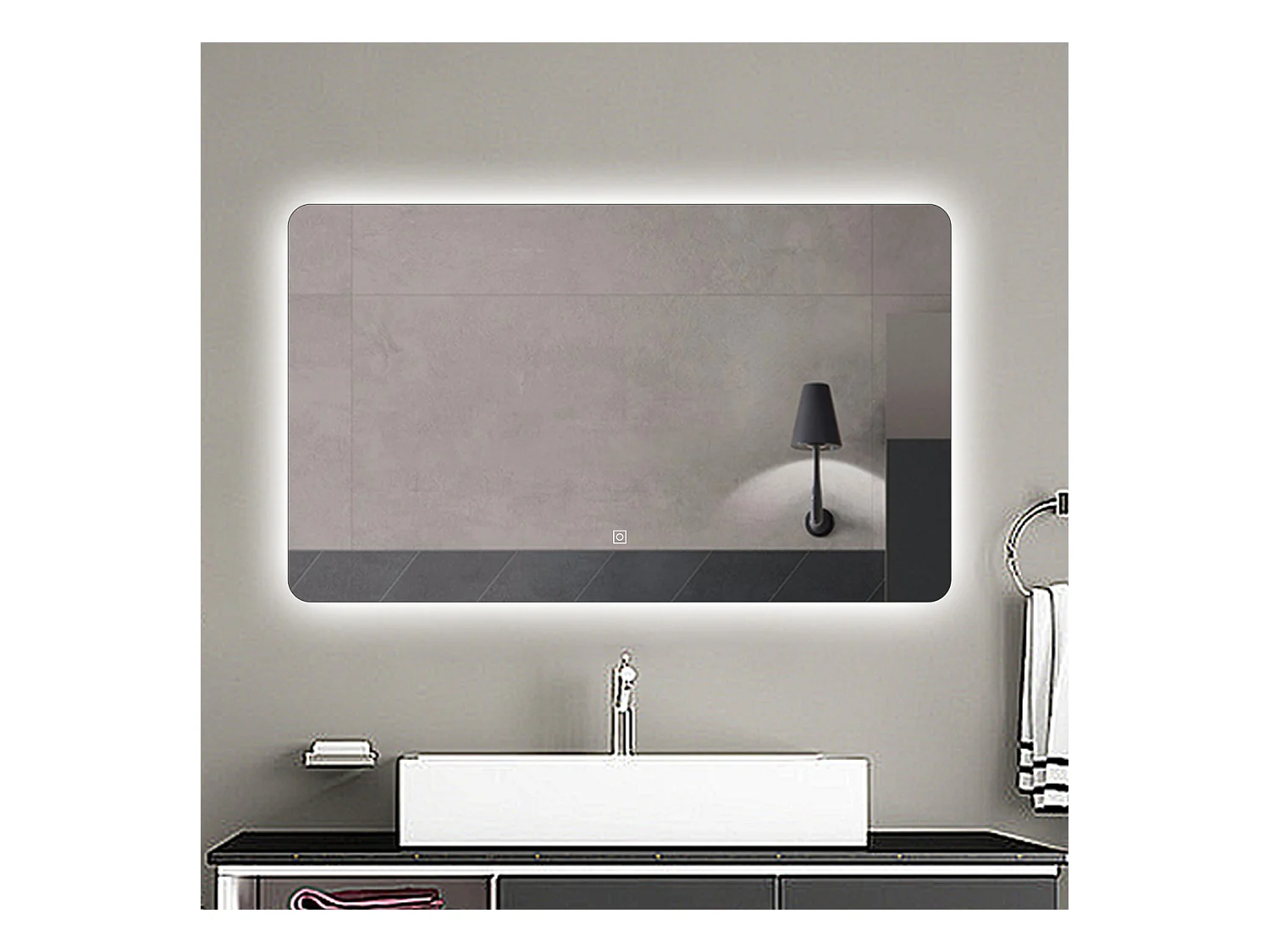 AICA Specchio da bagno Rettangolare con LED,90x60cm,Infinitamente Dimmerabile,Funzione Memoria,Per trucco makeup,Estetica Elegante