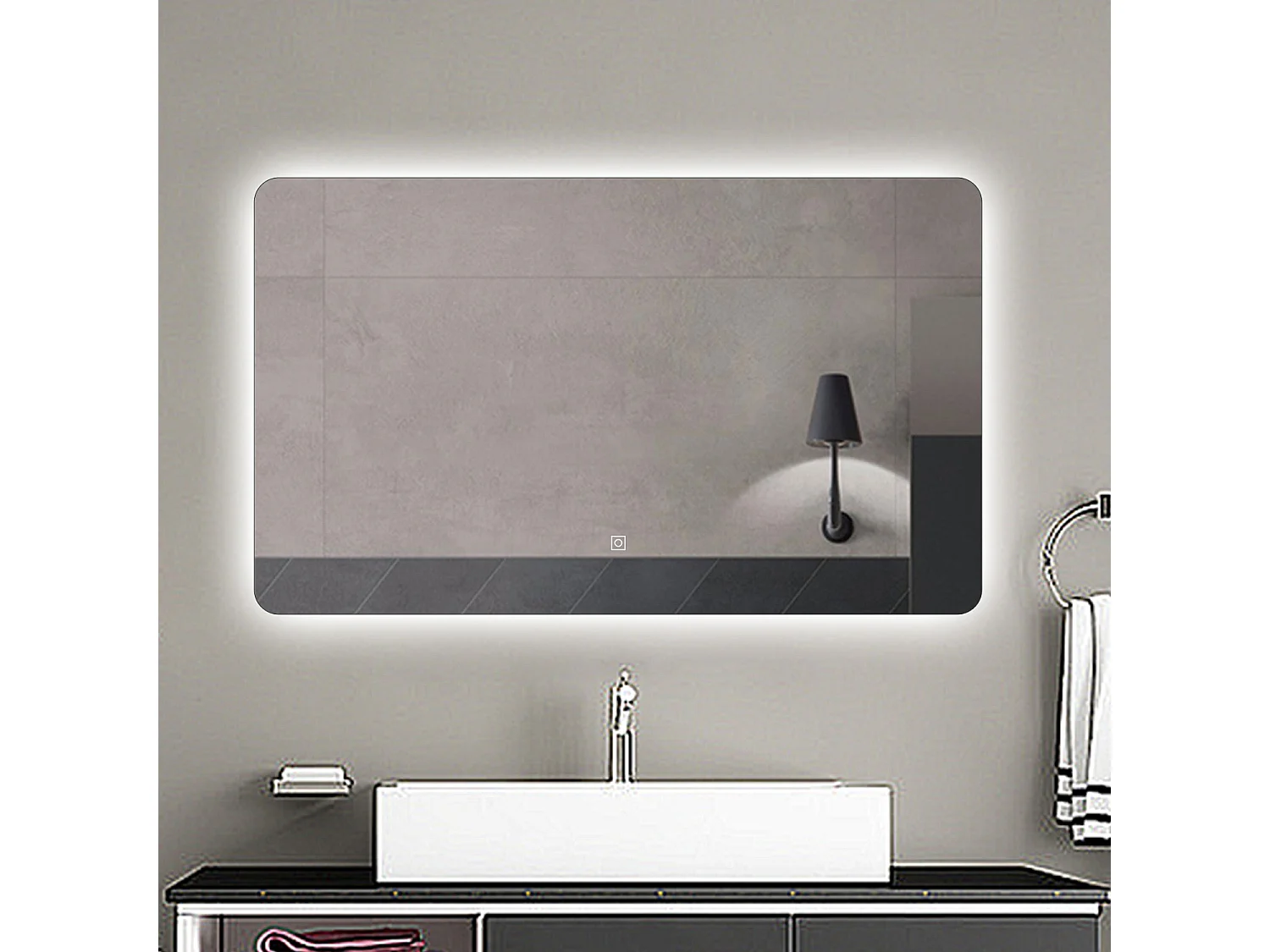 AICA Specchio da bagno Rettangolare con LED,90x60cm,Infinitamente Dimmerabile,Funzione Memoria,Per trucco makeup,Estetica Elegante