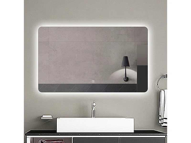 AICA Specchio da bagno Rettangolare con LED,90x60cm,Infinitamente Dimmerabile,Funzione Memoria,Per trucco makeup,Estetica Elegante