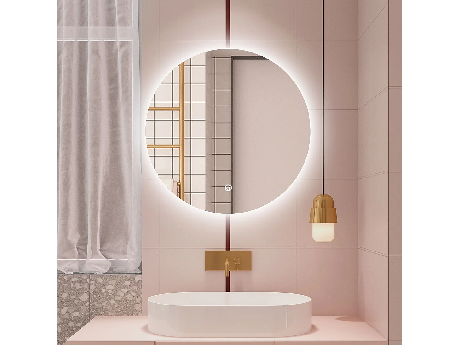 Aica 80x80cm Specchio da bagno a LED, Disappannamento, Funzione Memoria, Estetica Elegante