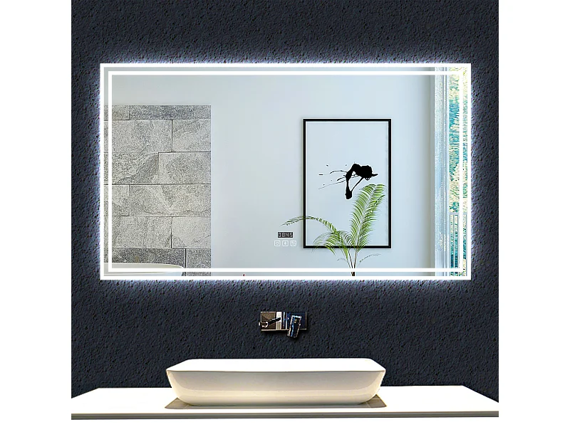 AICA Specchio da bagno rettangolare con LED,Bluetooth,orologio,3 Temperature di Colore,Disappannamento,140x80cm