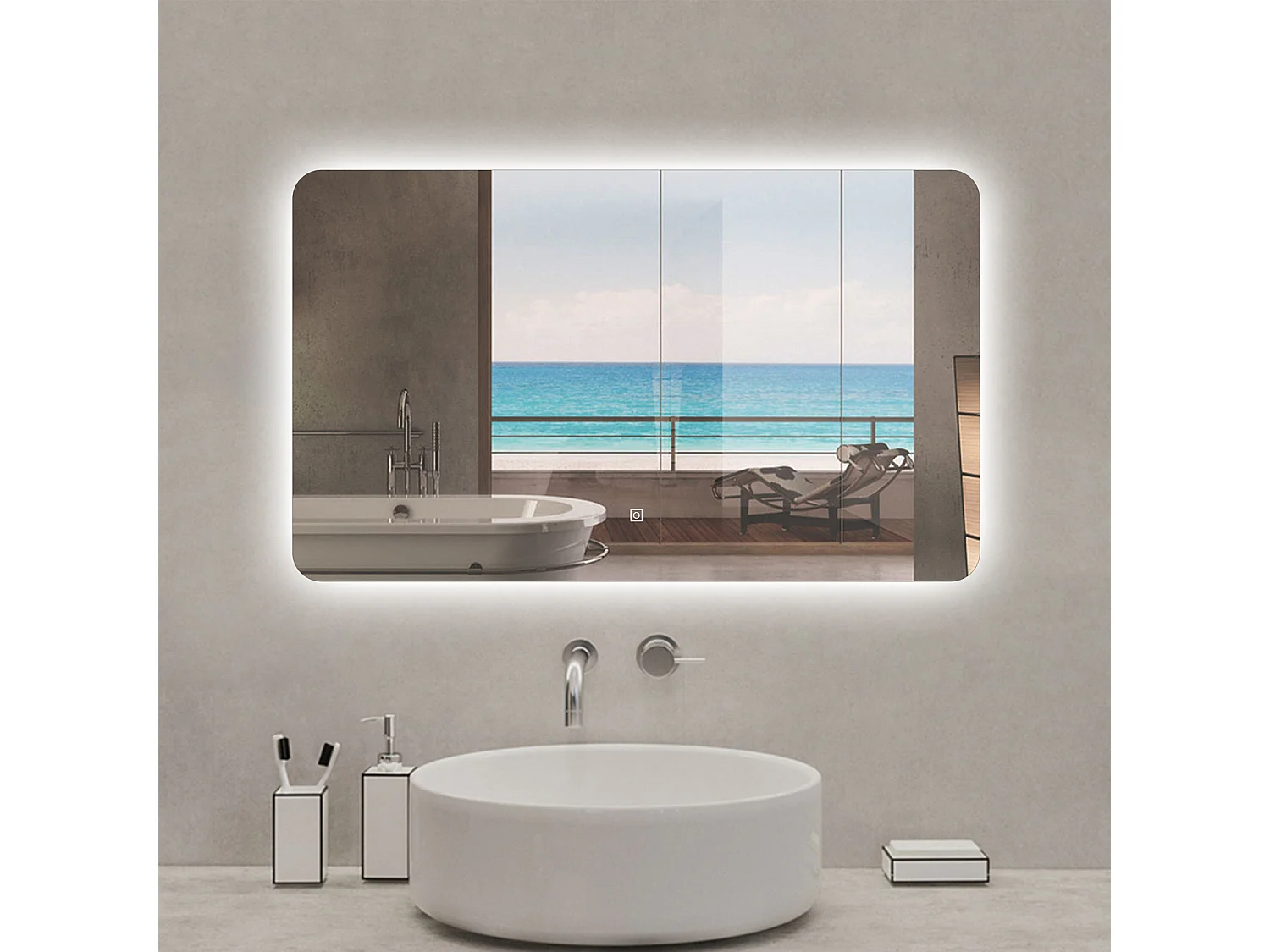 Aica Specchio da bagno a LED, 100x60cm, Infinitamente Dimmerabile, Funzione Memoria, Estetica Elegante
