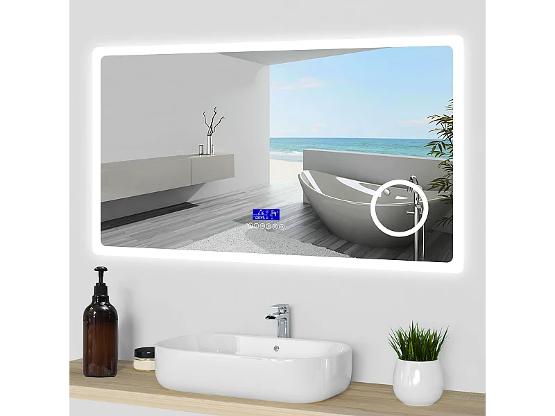 AICA Specchio da bagno rettangolare con LED,140x80cm,Bluetooth,Lente d'ingrandimento,Disappannamento