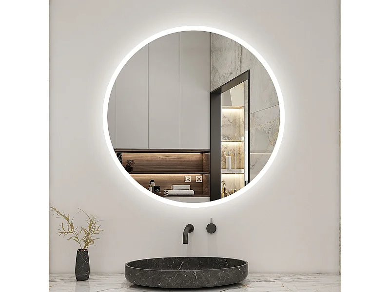 Aica Specchio da bagno a LED, Diametro 70cm, 3 Temperature di Colore, Funzione Antiappannamento, Moderno