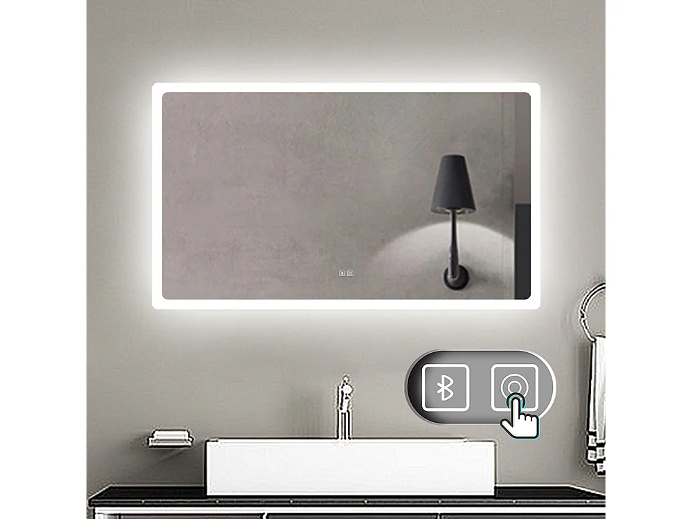 AICA Specchio da bagno 120x70cm rettangolare con LED,Bluetooth,3 Temperature di Colore,Disappannamento,Infinitamente Dimmerabile