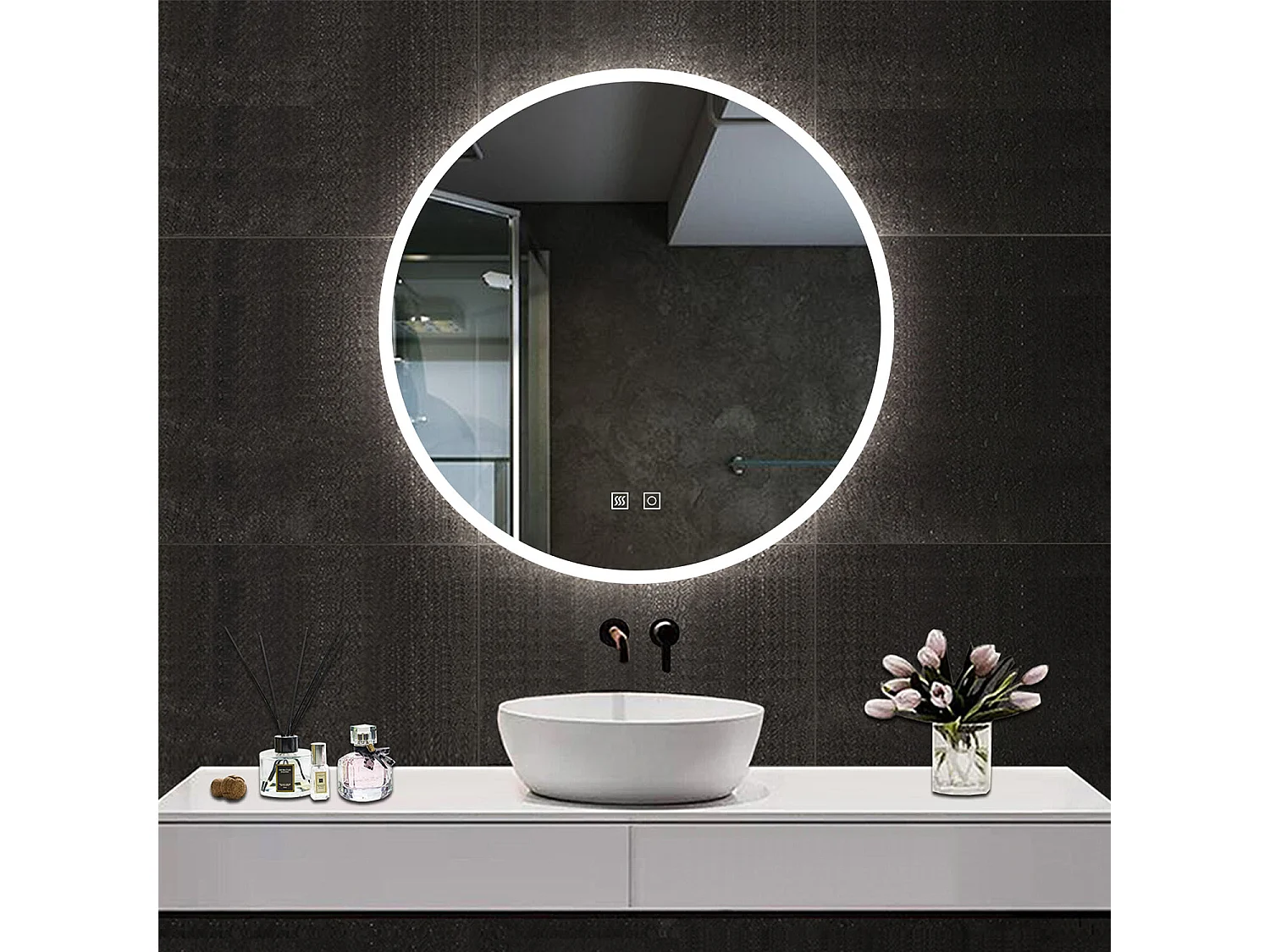 AICA Specchio da bagno rotondo con LED,Diametro 70cm,3 Temperature di Colore,Disappannamento,Infinitamente Dimmerabile